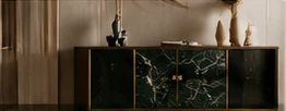 Green marble cabinet with gold accents