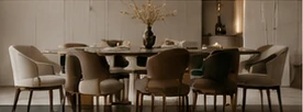 Luxury dining table and upholstered dining chairs