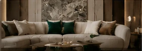 Luxury living room furniture with tailored ivory upholstery