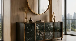 Green marble sideboard with gold detailing