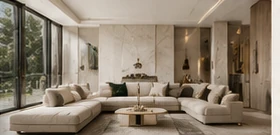 Open plan luxury residence with ivory seating